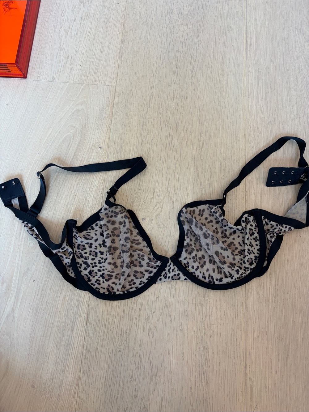 CUUP Sheer Leopard Print Underwire Bra in Black and Beige